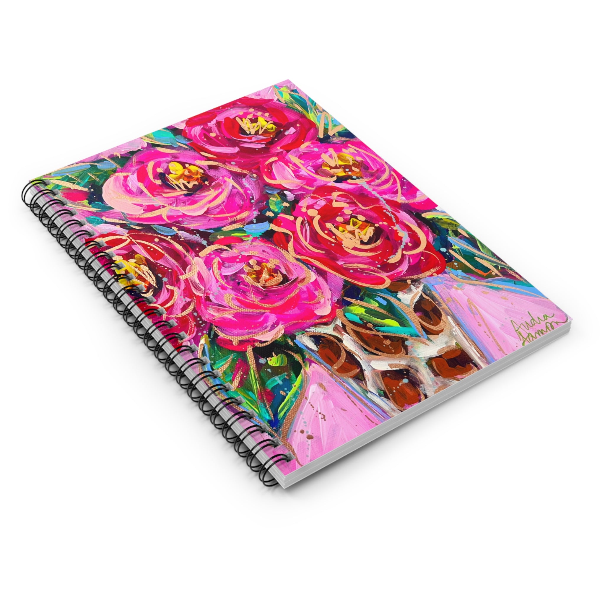 Roses Leopard Vase Spiral Notebook - Ruled Line