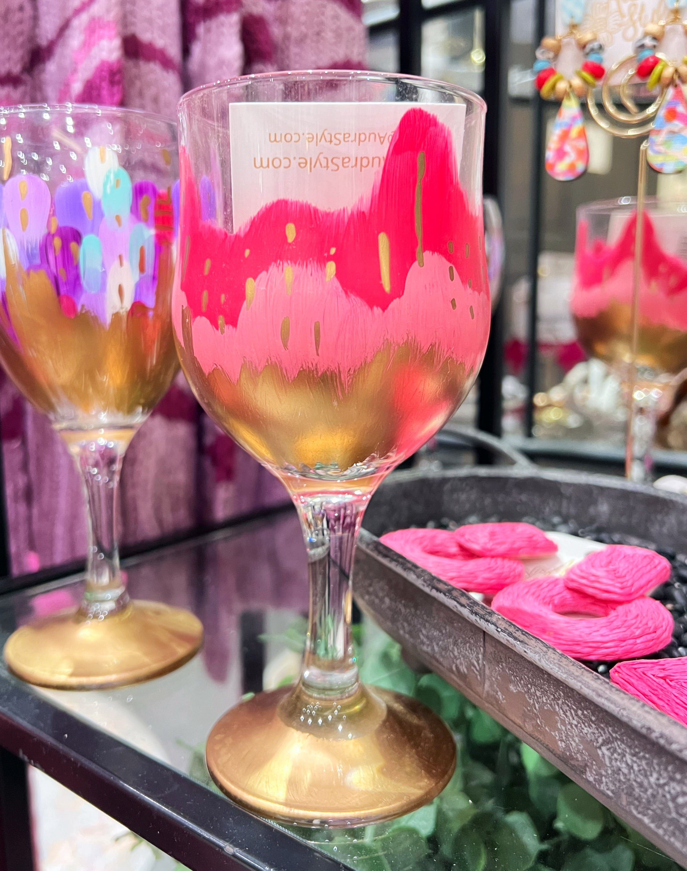 Pink and Gold Abstract Tulip Wine Glass