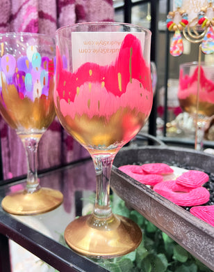 Pink and Gold Abstract Tulip Wine Glass