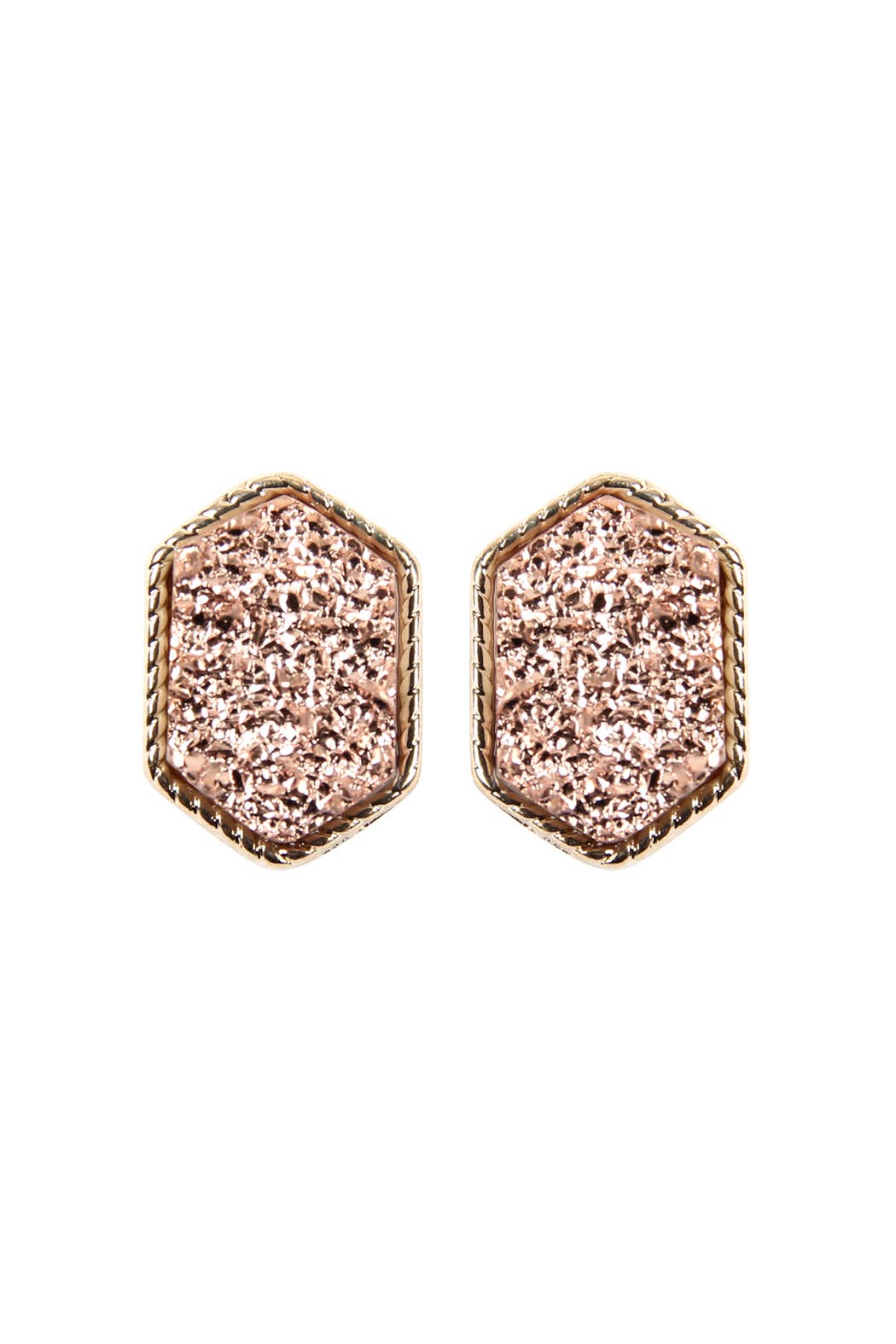 VE2334 - DRUZY HEXAGON POST EARRINGS: FUCHSIA