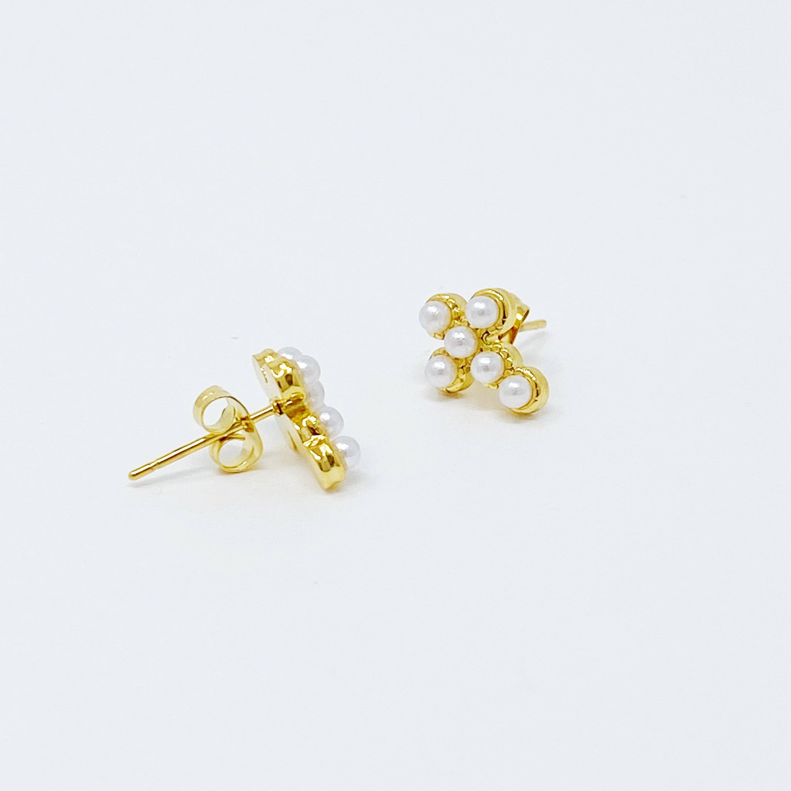 Dainty Cross Stud Earrings: Clear Crystal