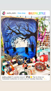Halloween Graveyard Cemetery Spooky Painting Original on 36x48” Canvas