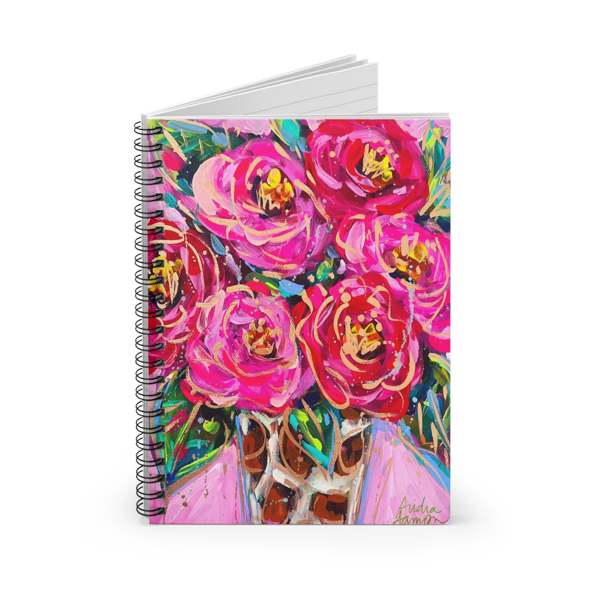 Roses Leopard Vase Spiral Notebook - Ruled Line