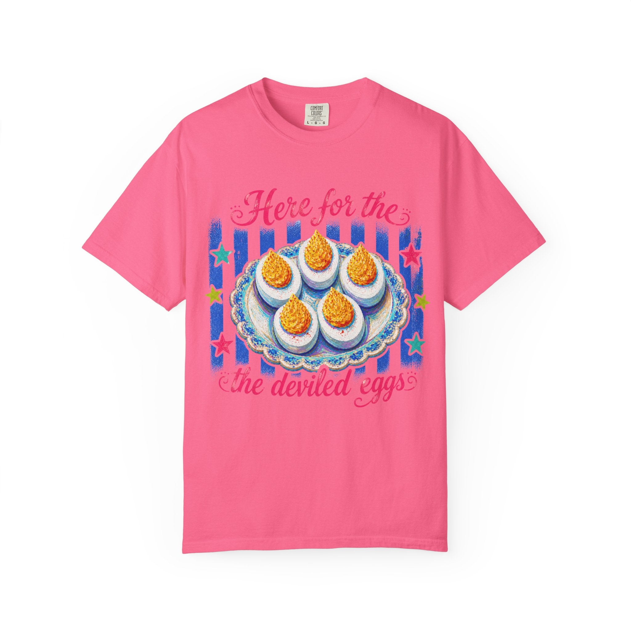 Here For The Deviled Eggs T-Shirt | Colorful Funny Graphic Tee