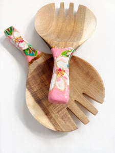 Hand-Painted Wooden Salad Tossers - Magnolias