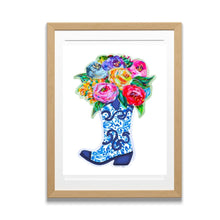 Load image into Gallery viewer, Blue and White Cowboy Boot Bouquet Reproduction Print