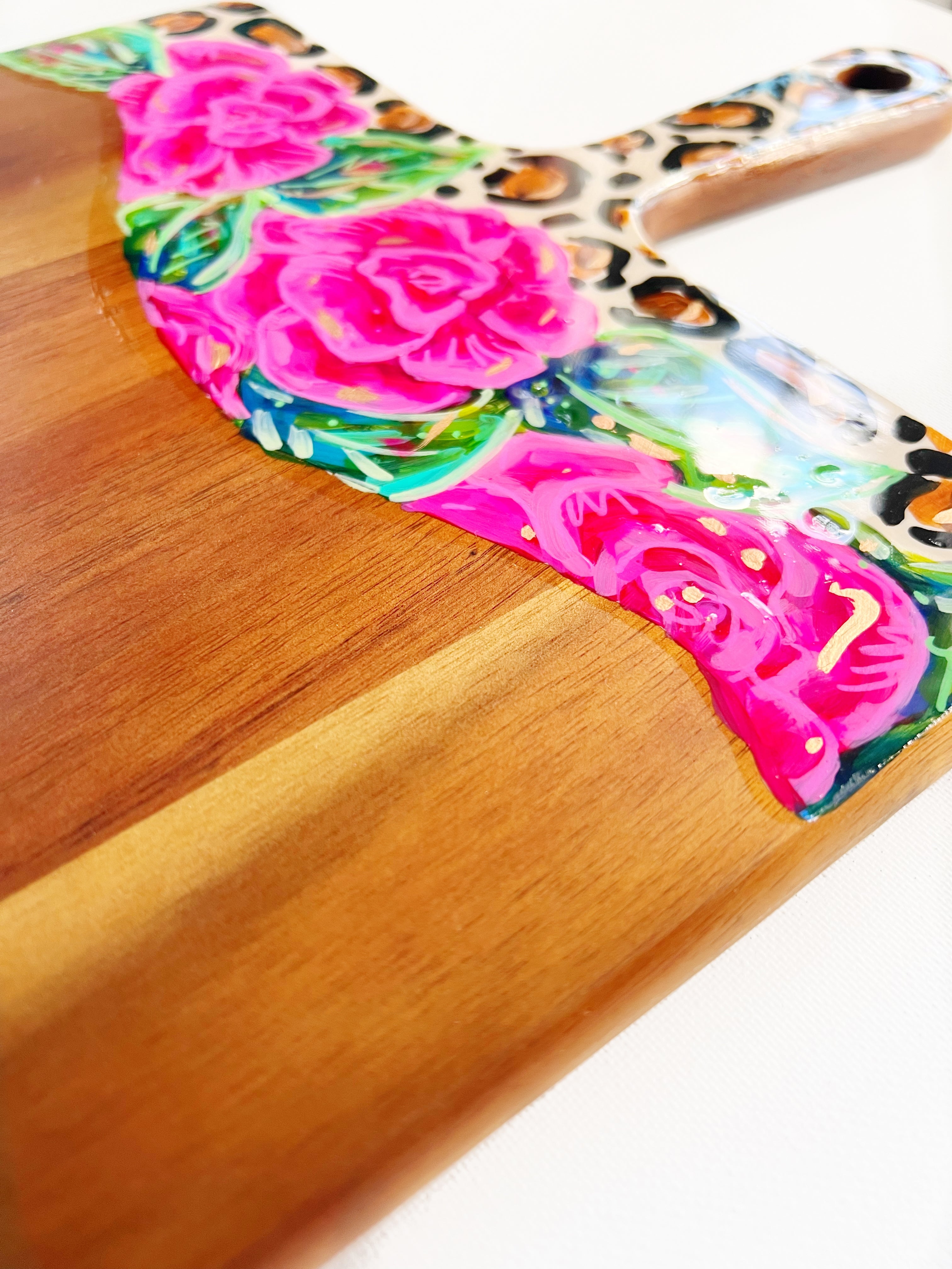Cutting Board - Roses and Leopard Print