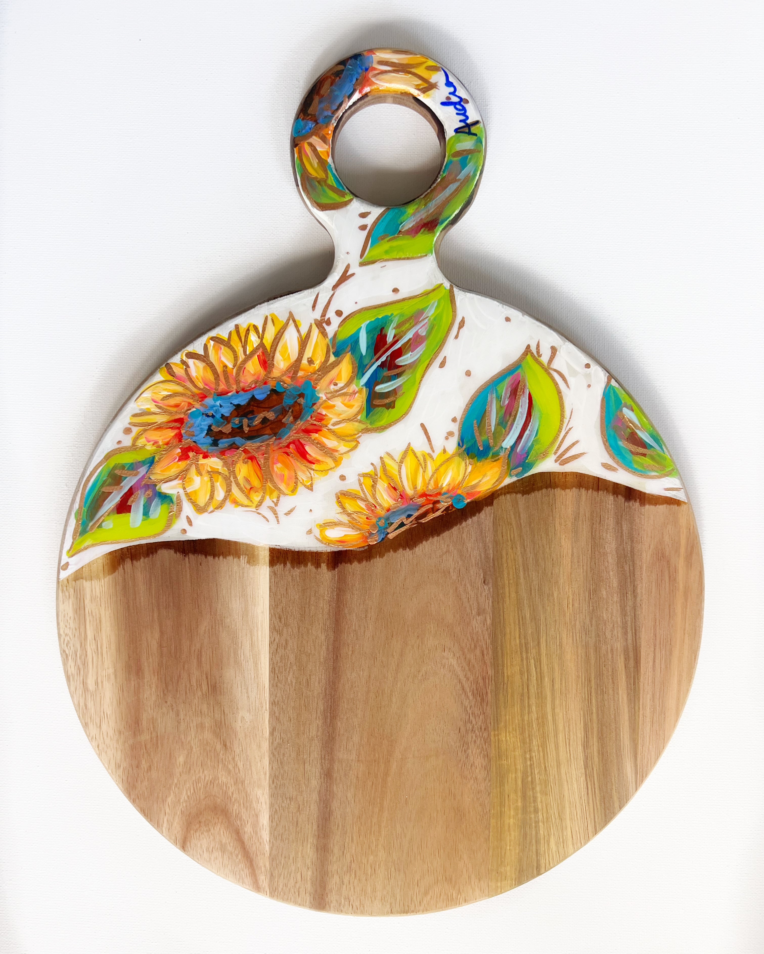 Large Round Cutting Board - Sunflowers
