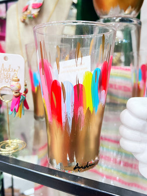 Bright Colorful Brushstrokes and Gold Abstract Cooler Glass