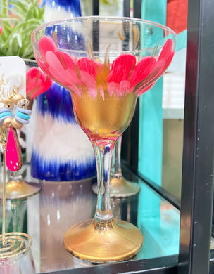 Pink and Gold Abstract Margarita Glass