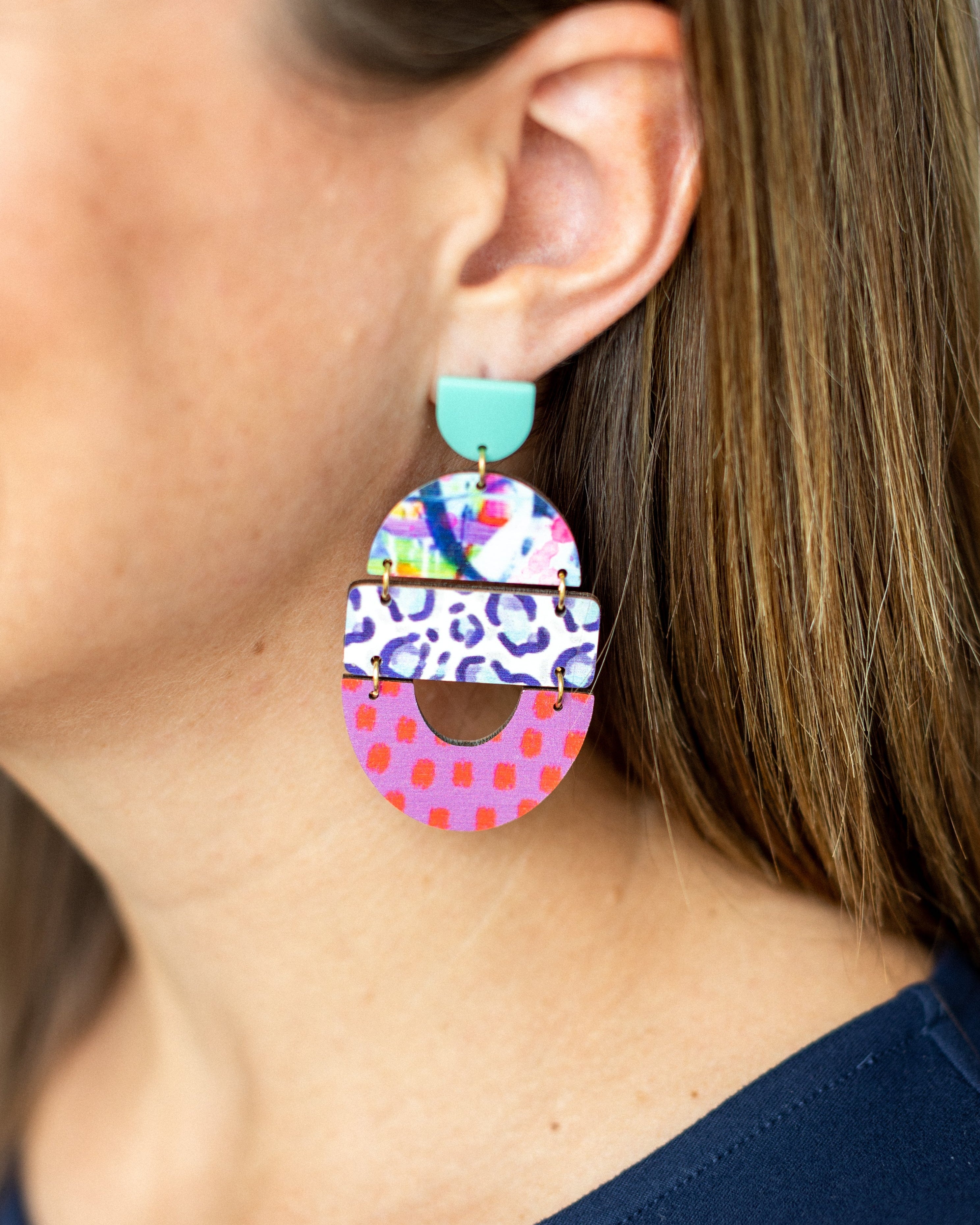 Bela - Autumn Cheetah Dot Blue Pink Red Dot Earring