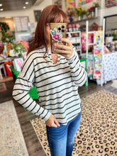 Load image into Gallery viewer, Striped Raw Edge Split Neck Knit Top