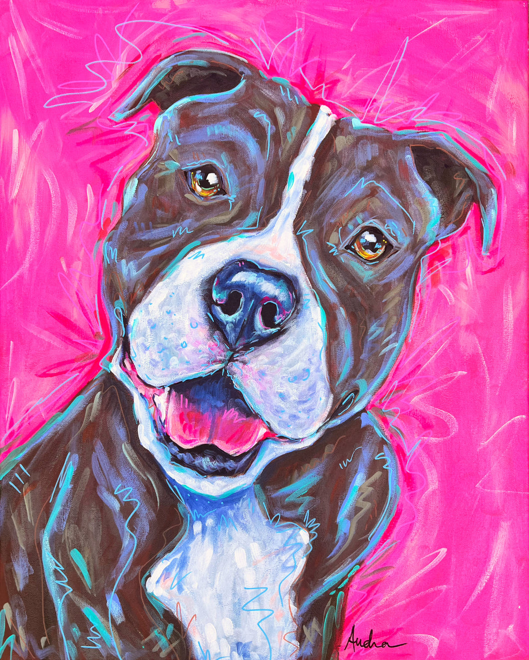 Pit Bull Original Painting on 16x20 Canvas