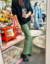 Load image into Gallery viewer, Olive Green Cropped Flare Leg Pants