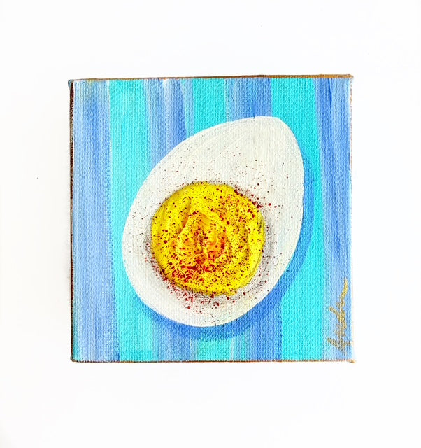 Hand Painted Original Deviled Egg 4"x4" Canvas