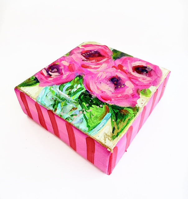 Hand Painted Original Floral Bouquet 4"x4" Canvas