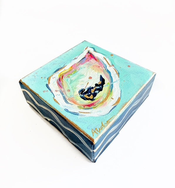Hand Painted Original Oyster Shell 4"x4" Canvas