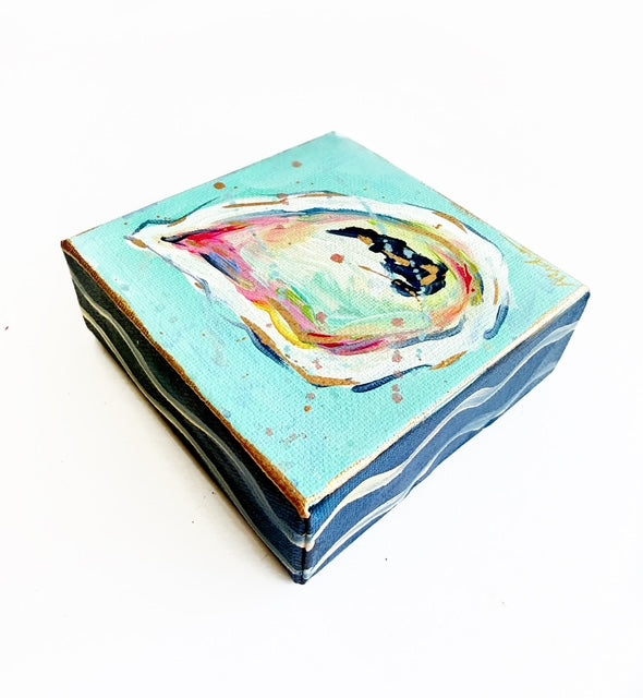 Hand Painted Original Oyster Shell 4"x4" Canvas