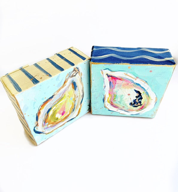 Hand Painted Original Oyster Shell 4"x4" Canvas