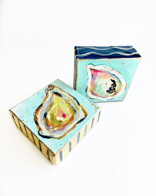 Hand Painted Original Oyster Shell 4"x4" Canvas
