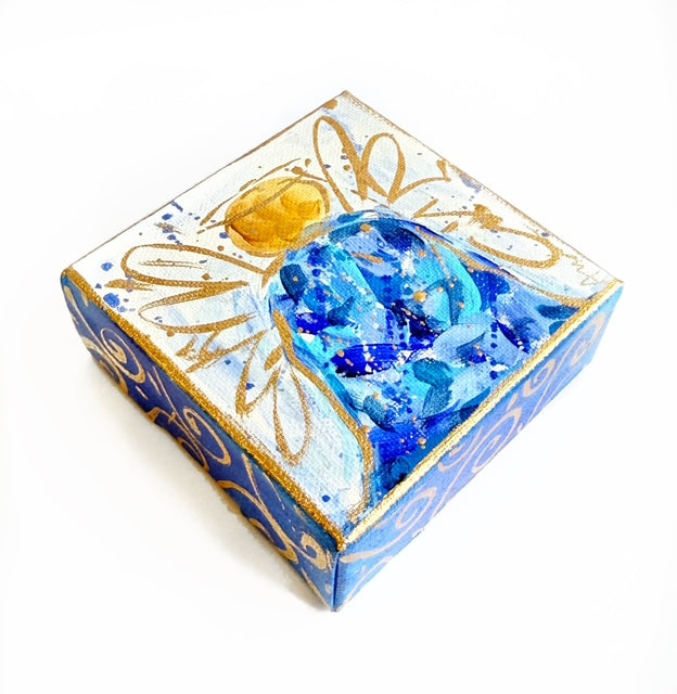 Hand Painted Original Blue White Angel 4"x4" Canvas