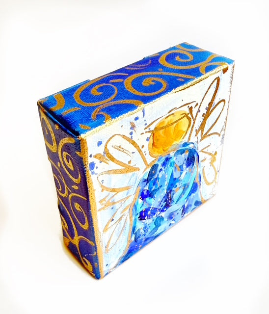 Hand Painted Original Blue White Angel 4"x4" Canvas