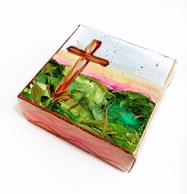 Hand Painted Original Cross Crucifixion 4"x4" Canvas