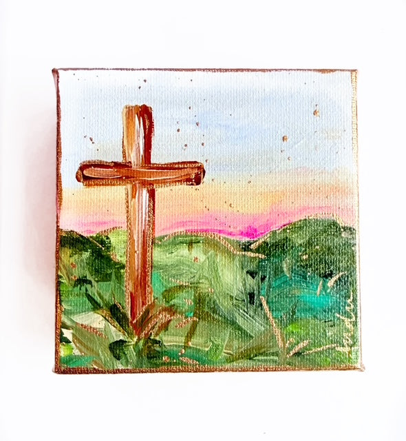 Hand Painted Original Cross Crucifixion 4"x4" Canvas