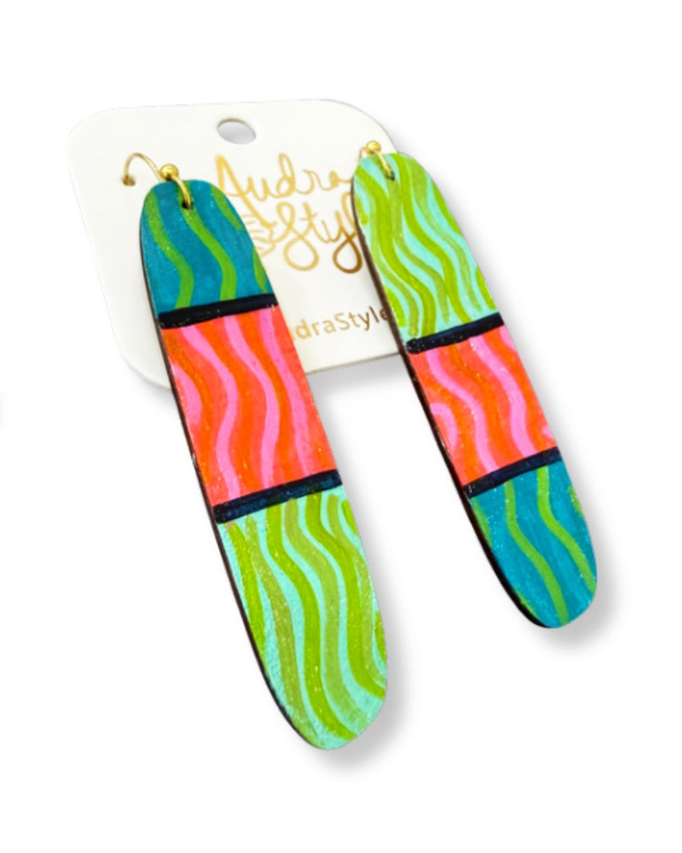 Hand Painted Colorful Color Block Wavy Stripe Earrings