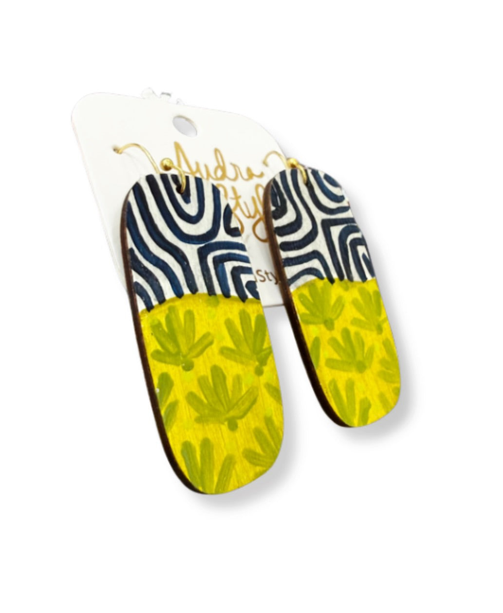 Hand Painted Colorful Retro Stripe and Floral Pattern Earring