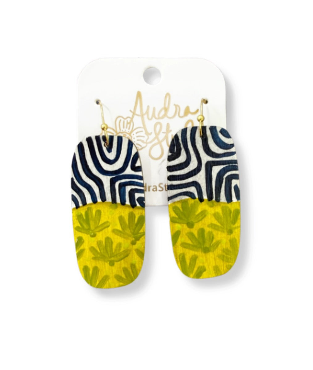 Hand Painted Colorful Retro Stripe and Floral Pattern Earring