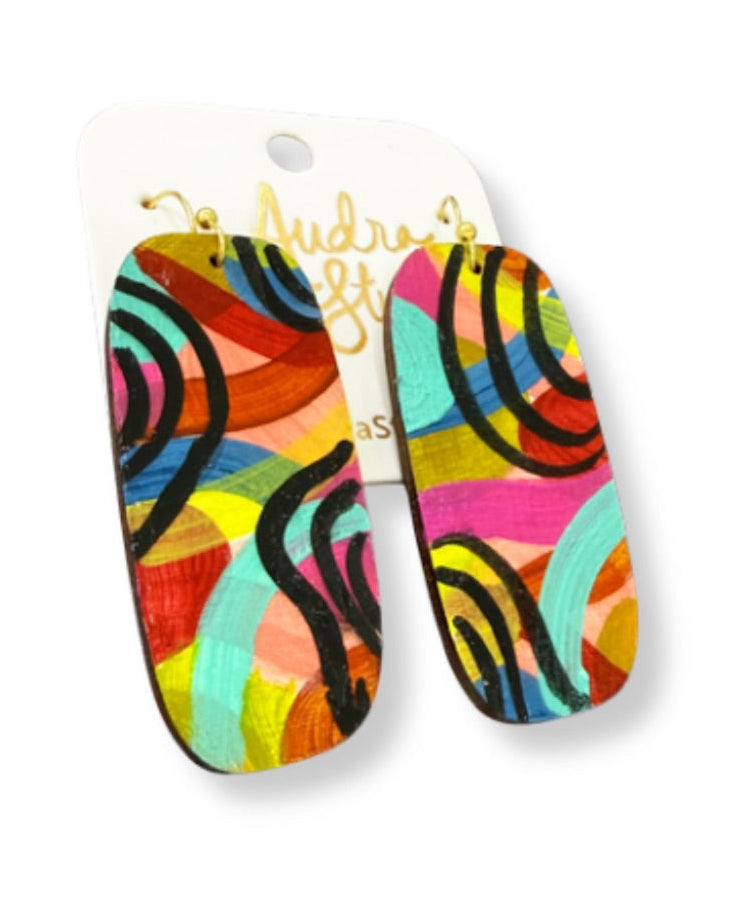 Hand Painted Colorful Retro Abstract Earring