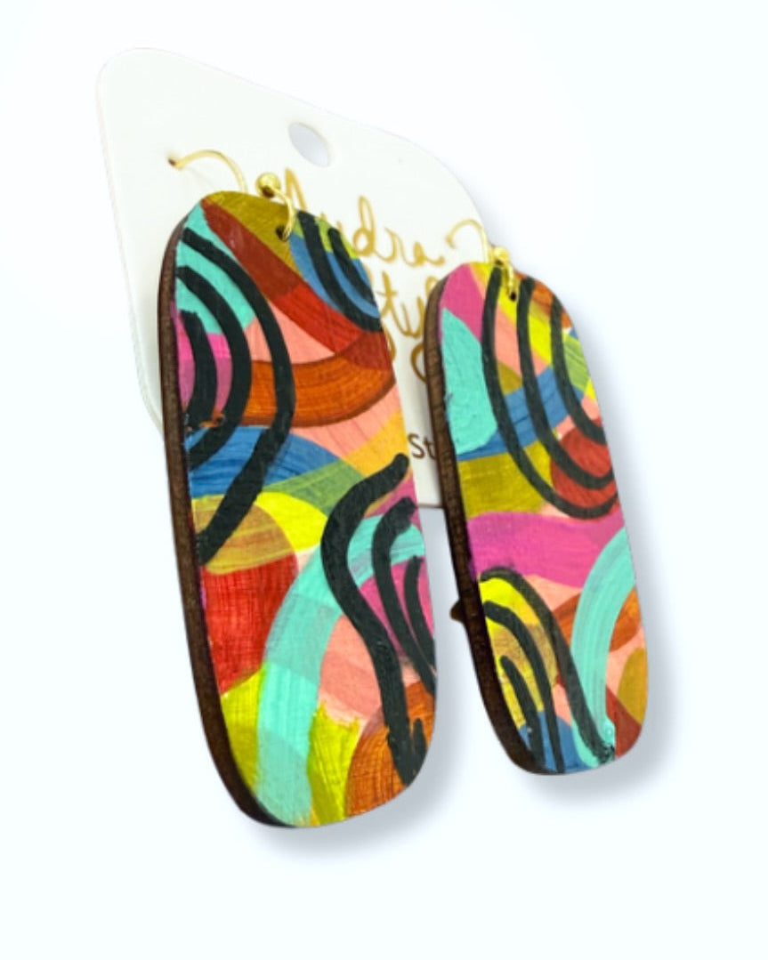 Hand Painted Colorful Retro Abstract Earring