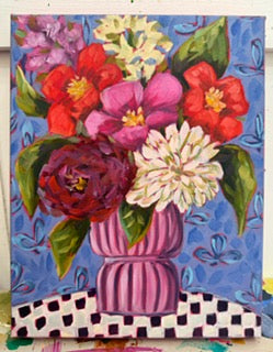 Pink Vase Floral Original Oil Painting | Whimsical Home Decor Art