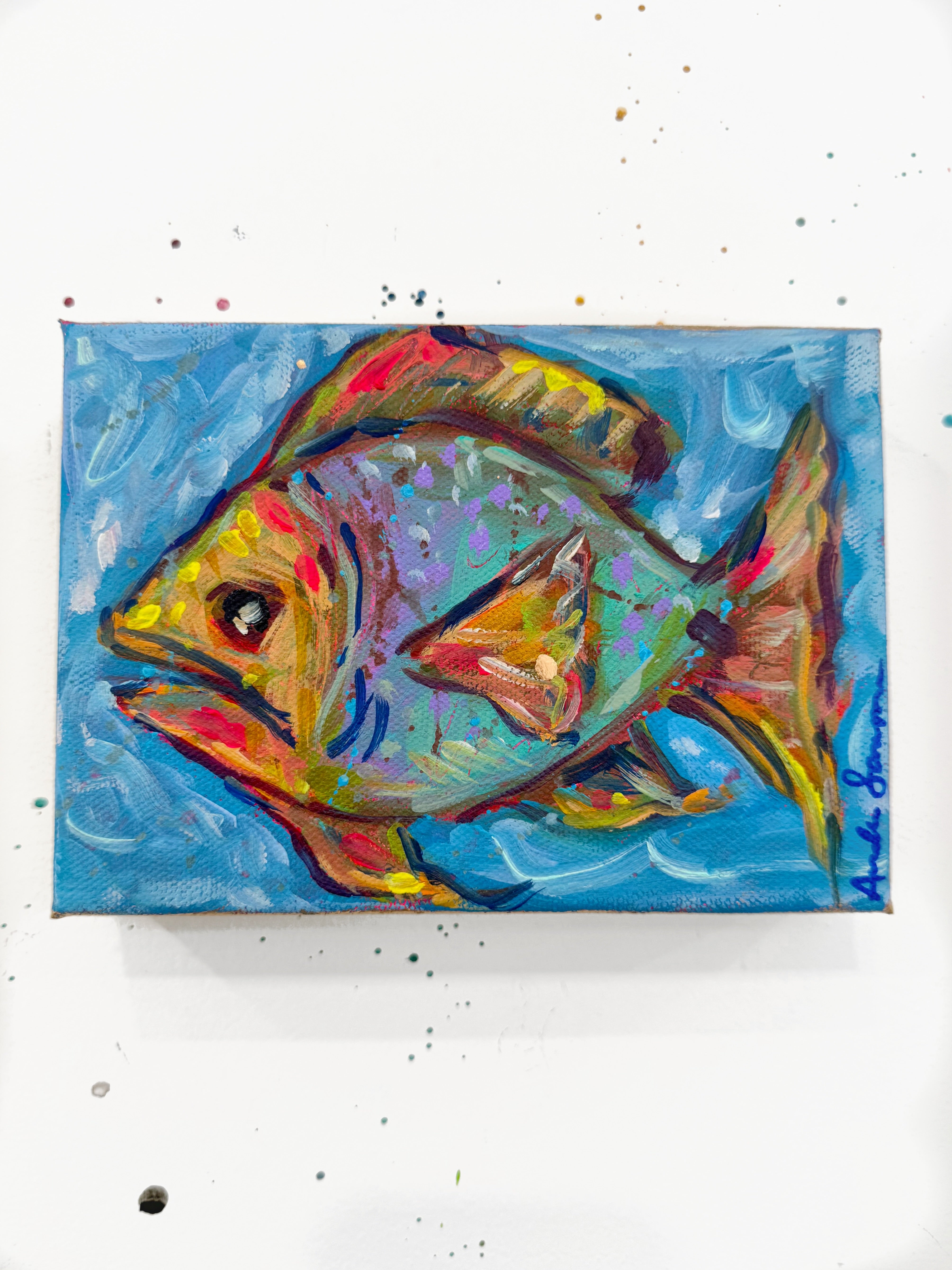 Fish No. 1 Original 5x7 Whimsical Painting On Canvas
