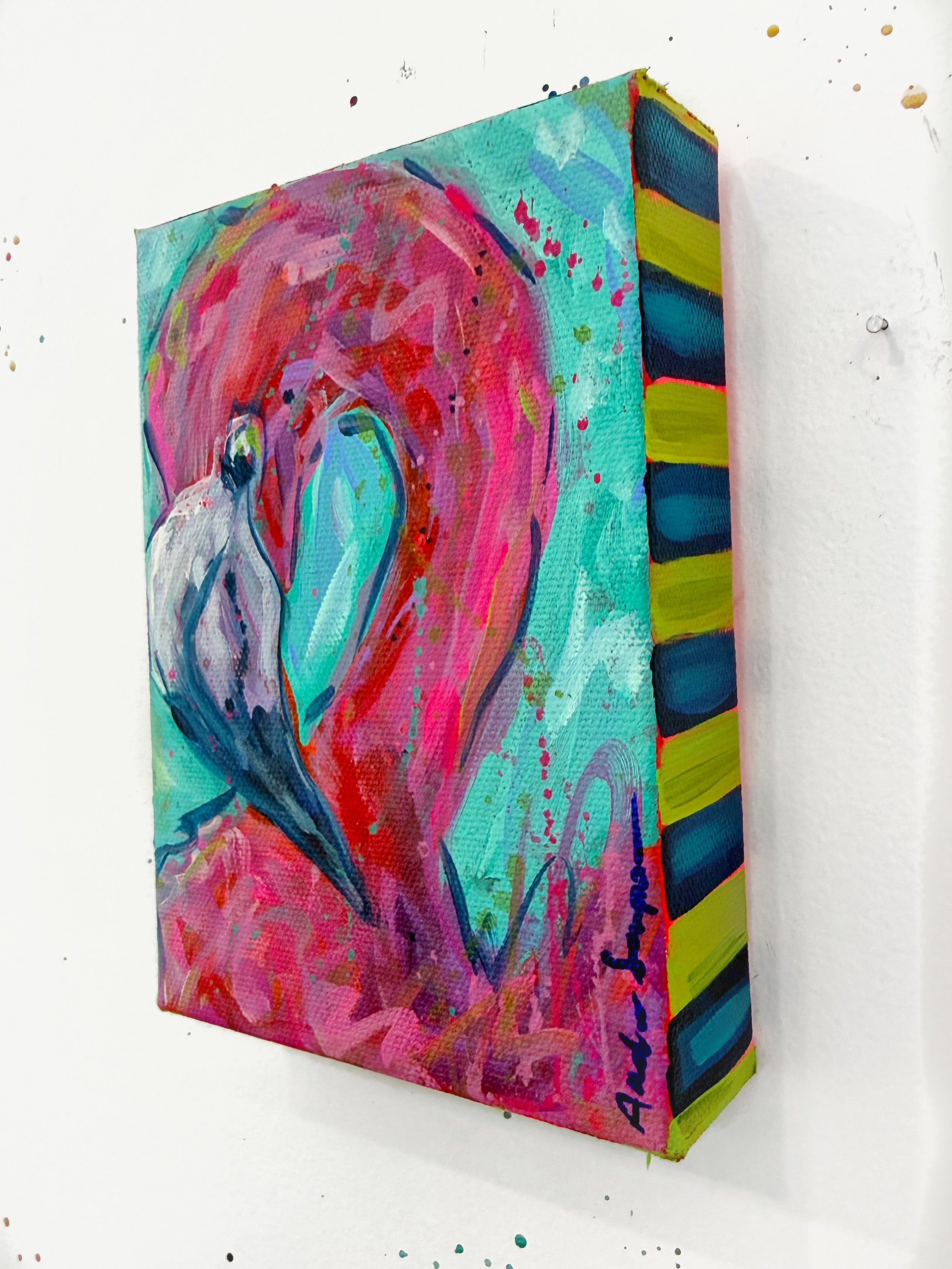 Flamingo No. 4 Original Whimsical 5x7 Painting on Canvas