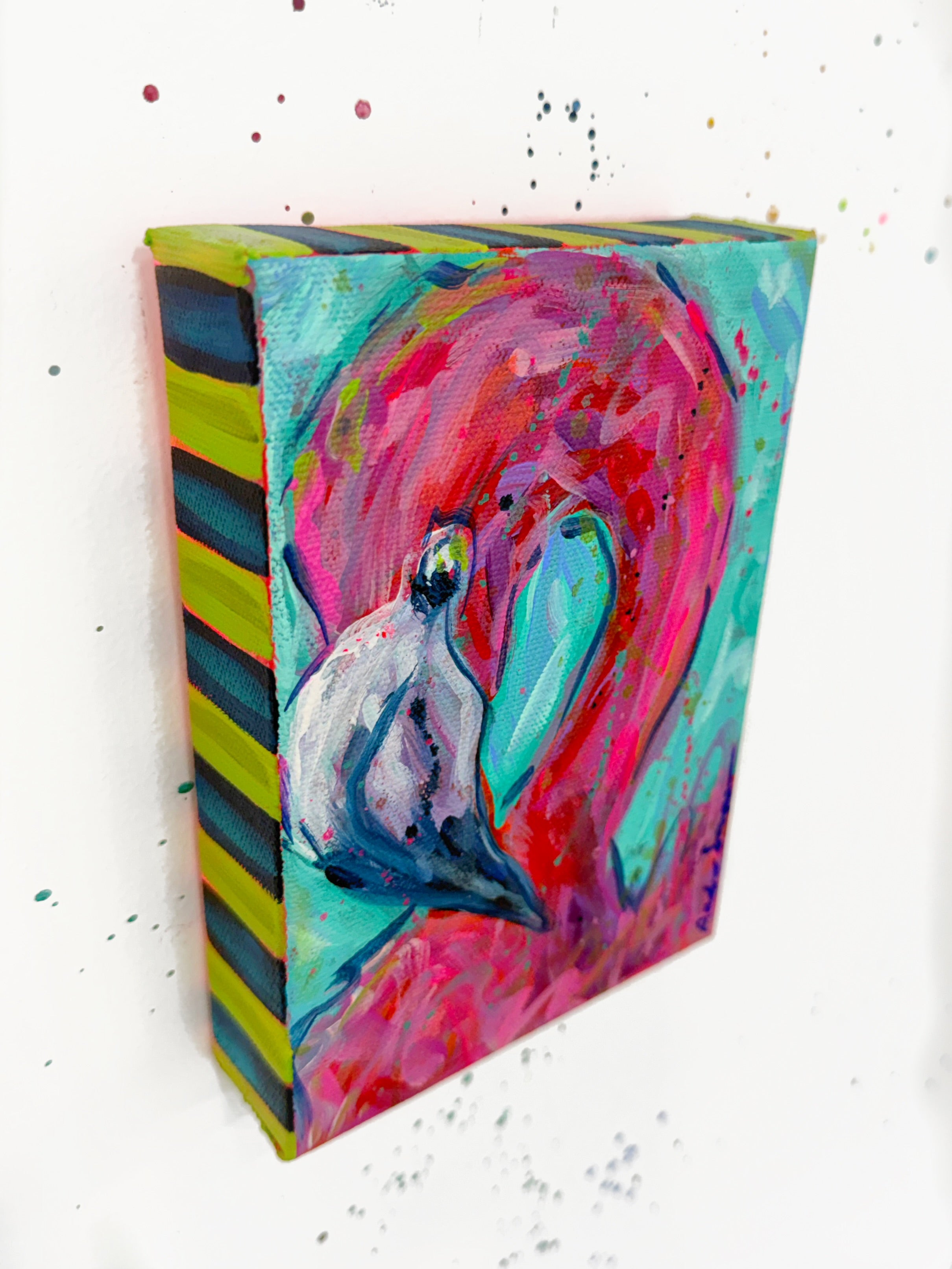 Flamingo No. 4 Original Whimsical 5x7 Painting on Canvas