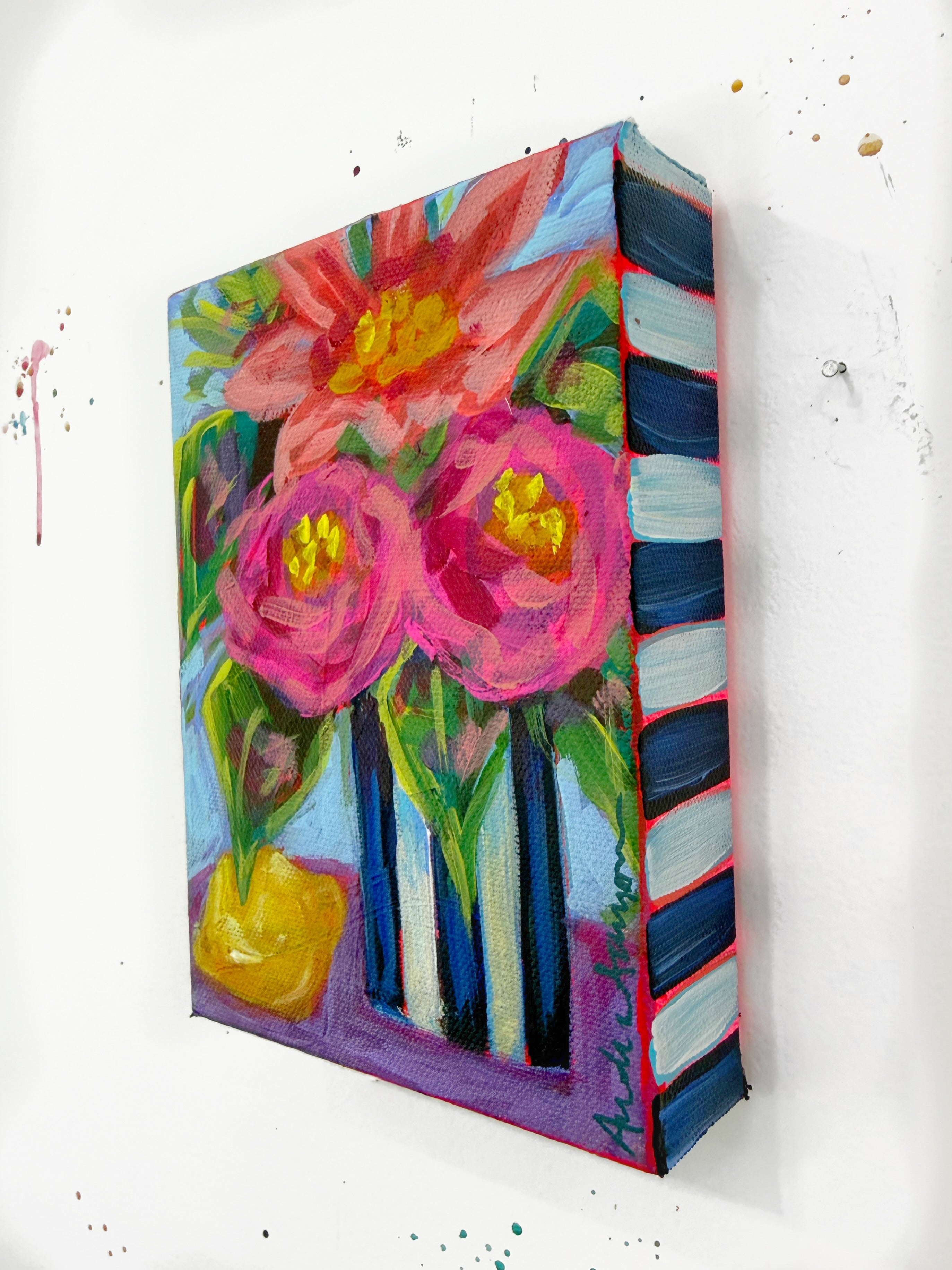 Lemon and Peonies Original Floral Painting | Whimsical Home Decor Art