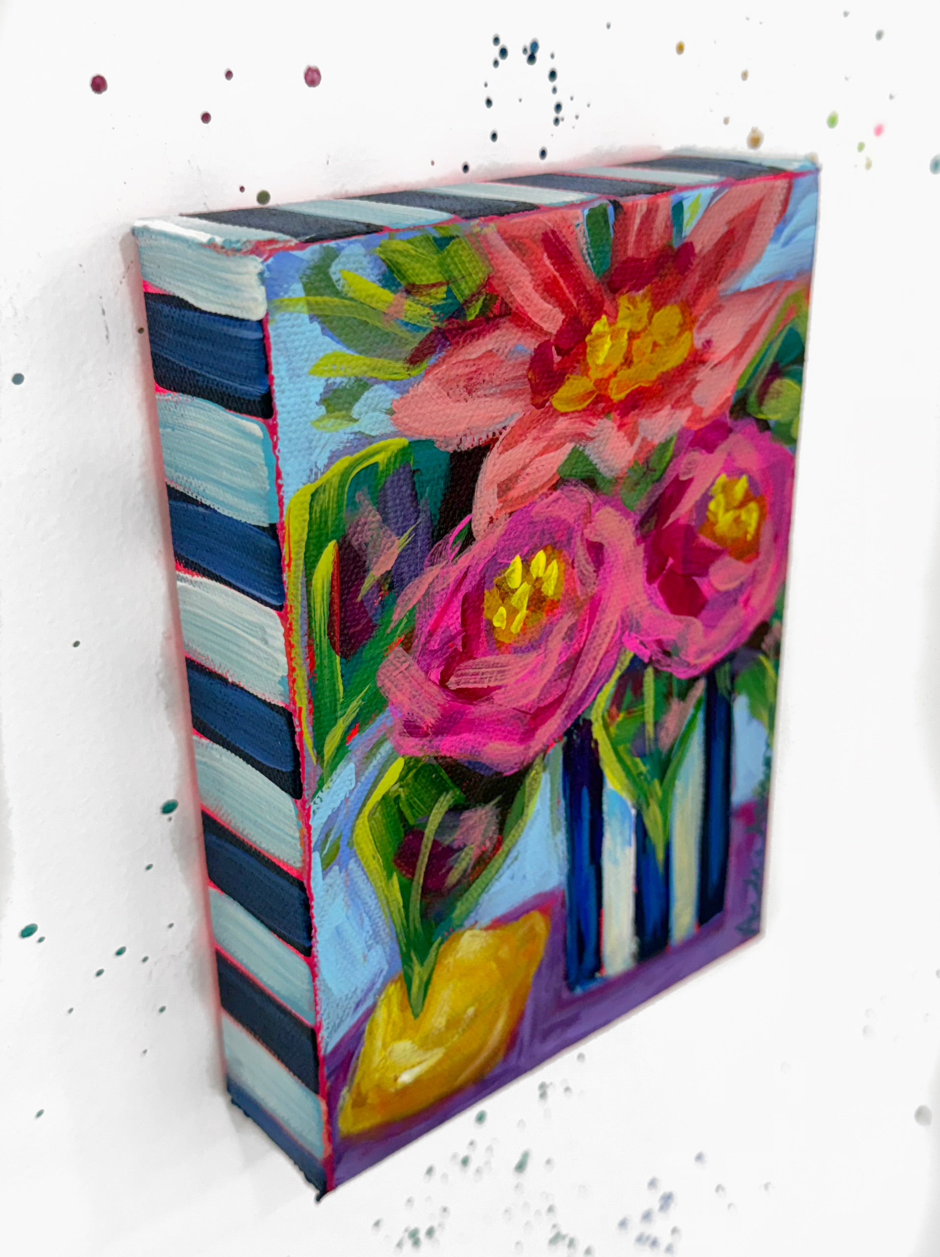 Lemon and Peonies Original Floral Painting | Whimsical Home Decor Art
