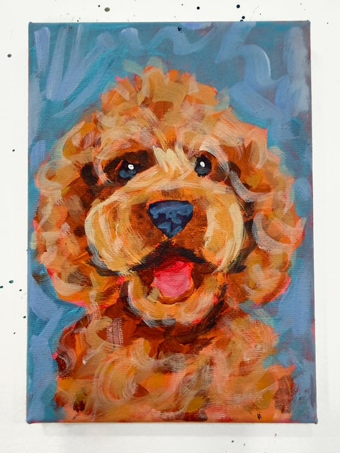 Goldendoodle on Blue Original Dog Painting on Canvas