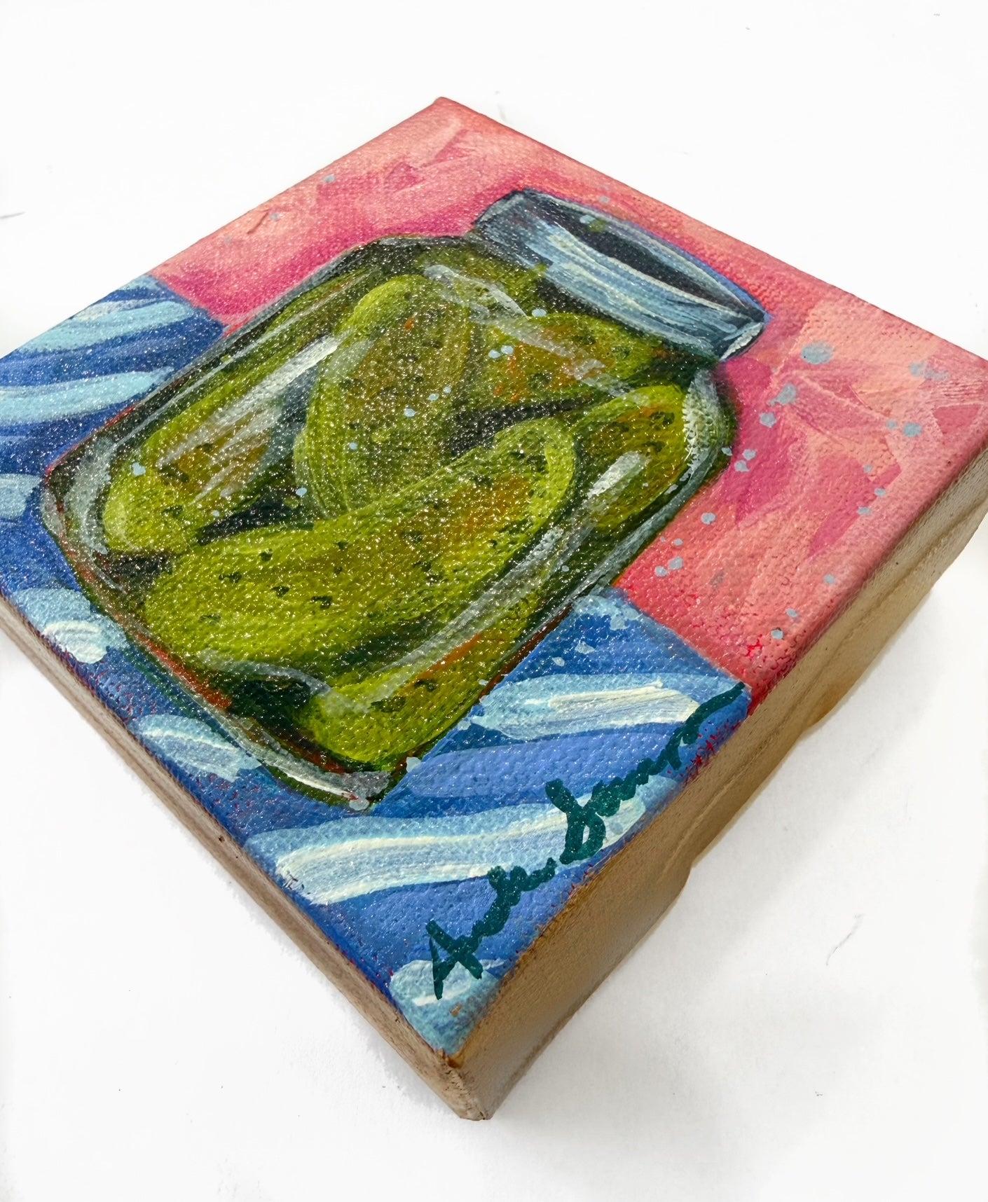 Hand Painted Original Pickle Jar 4"x4" Canvas