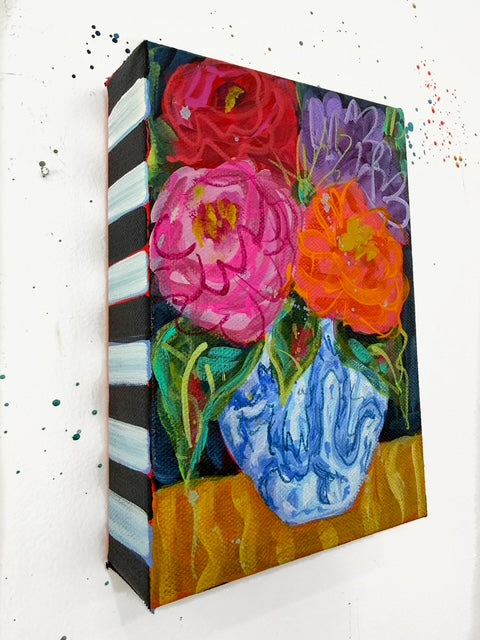 Dragon Vase Original Floral Painting | Whimsical Home Decor Art
