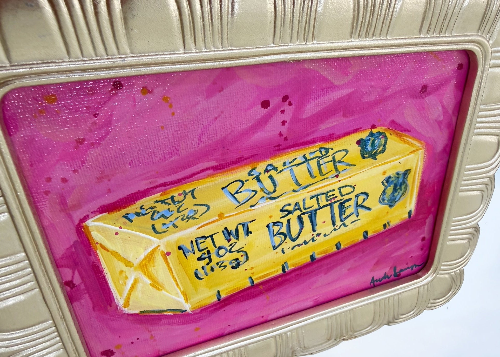 Framed Original Butter Stick Painting on Canvas - Colorful Kitchen Art