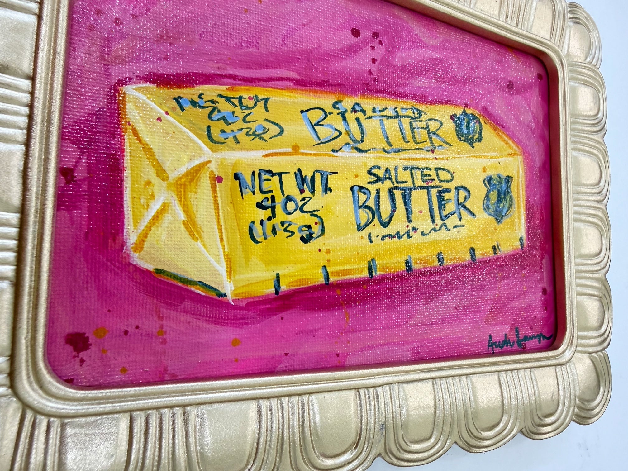 Framed Original Butter Stick Painting on Canvas - Colorful Kitchen Art