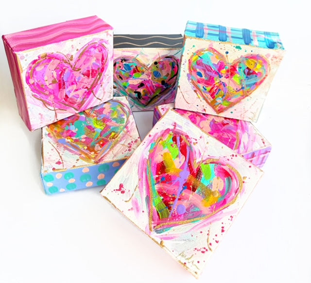 Hand Painted Original Heart 4"x4" Canvas - Valentine's Day Painting Gift