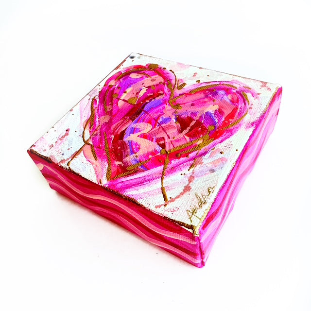 Hand Painted Original Heart 4"x4" Canvas - Valentine's Day Painting Gift
