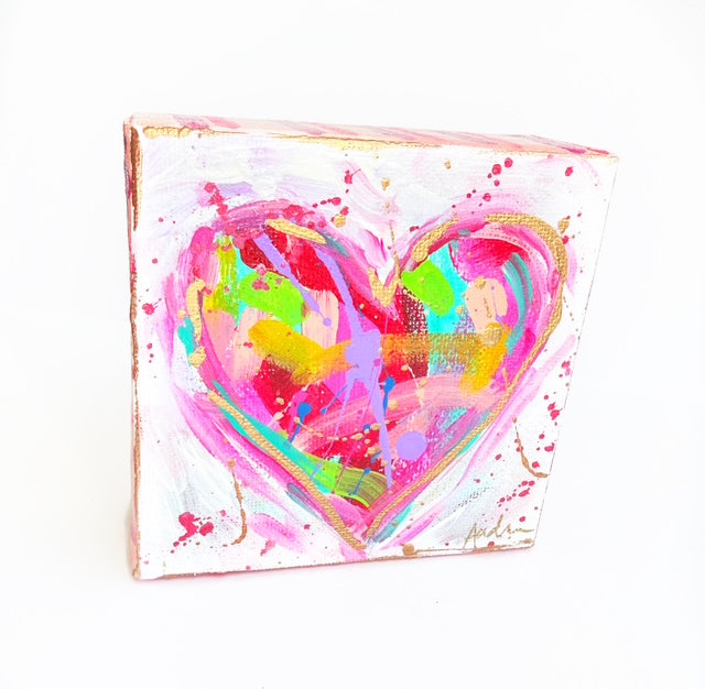 Hand Painted Original Heart 4"x4" Canvas - Valentine's Day Painting Gift