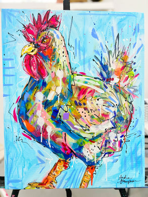 Abstract Chicken Original Painting on 16x20 Canvas