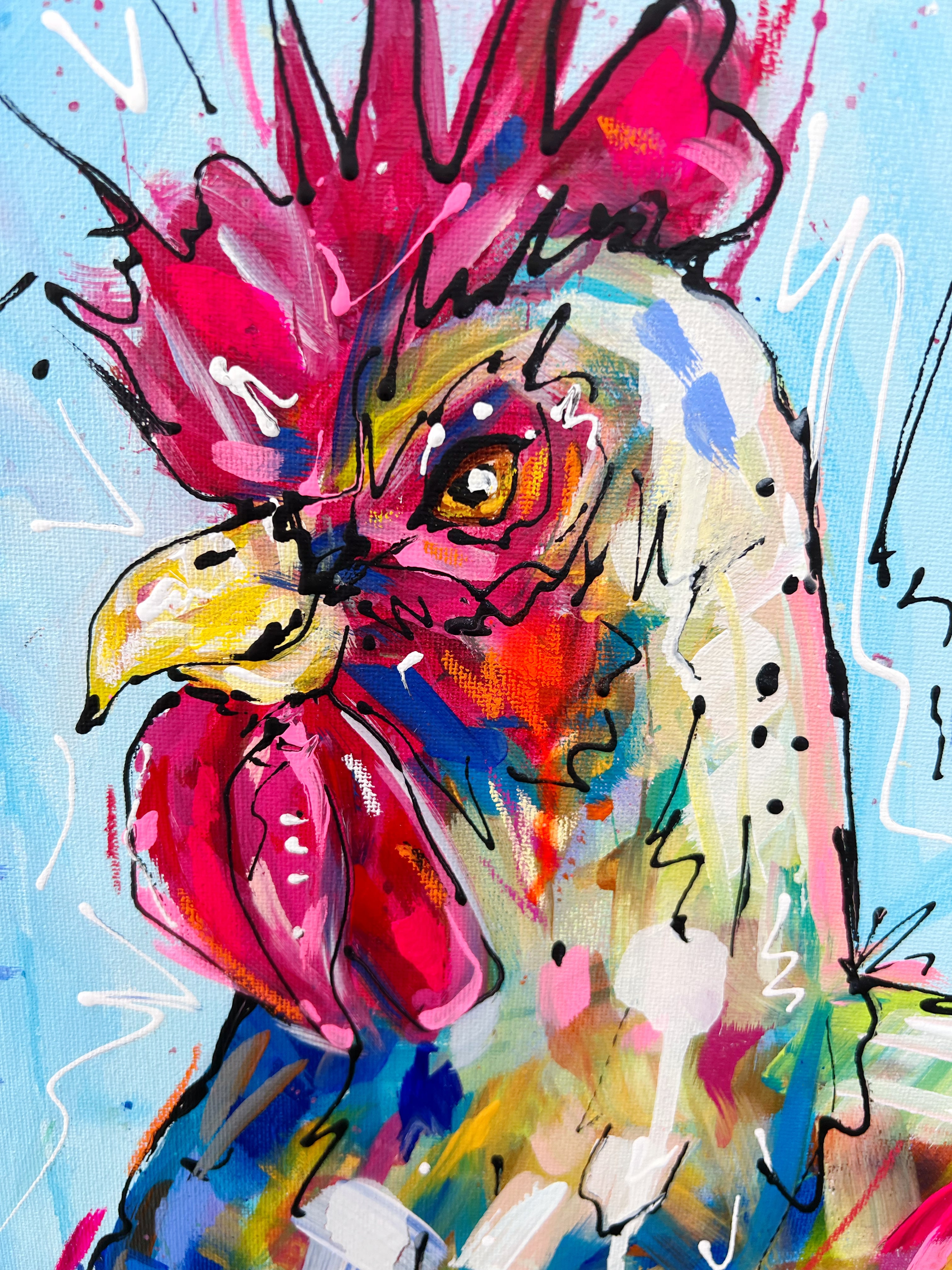 Abstract Chicken Original Painting on 16x20 Canvas