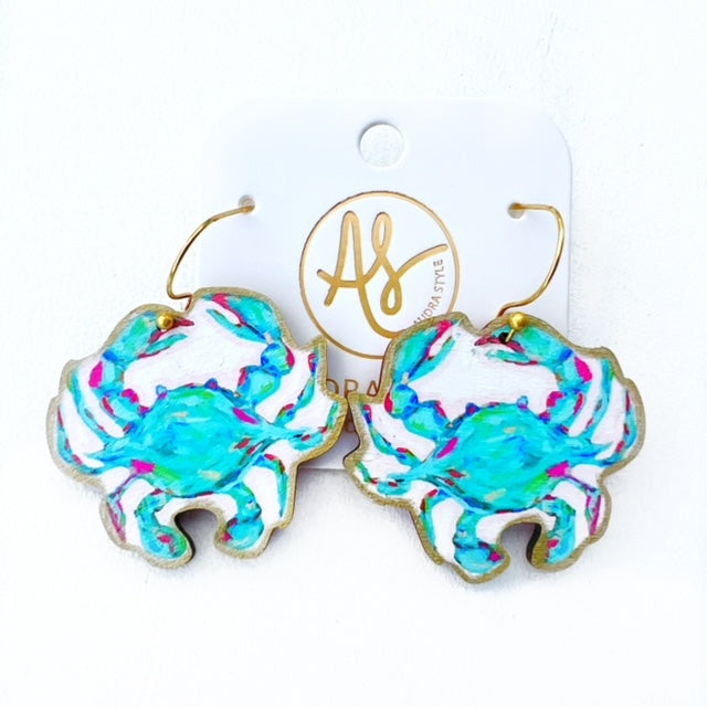 Blue Crab Dangle Earring Coastal Beach Spring Summer